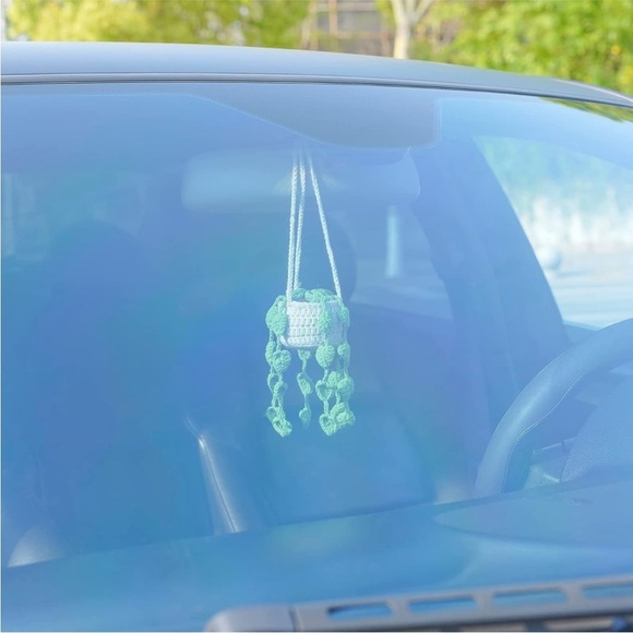 Handmade Woven Plant Pot Yarn Knit Car Mirror/Wall Hanging Cute Garden Accessory - Picture 3 of 5